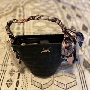 Black Bucket Style Shoulder Bag with Scarf Handle